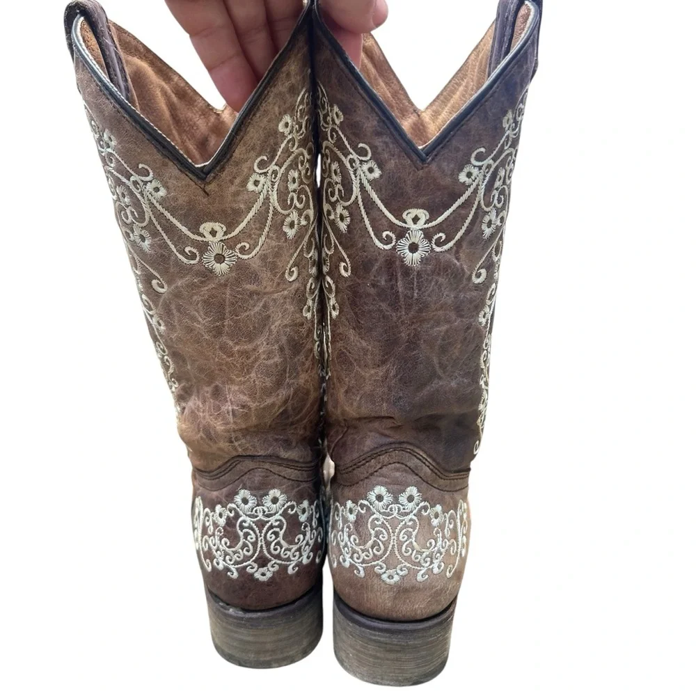 CORRAL A2663 floral embroidery distressed leather cowgirl boots square toe SZ5.5 - Picture 6 of 7